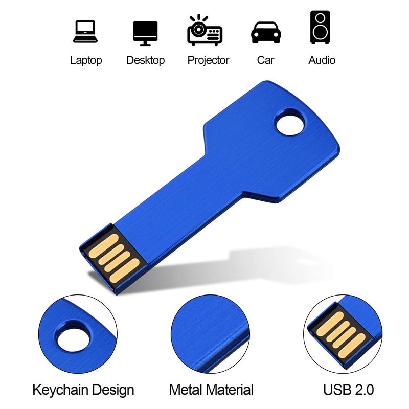 RAOYI 10 Pack 2GB USB Flash Drive USB 2.0 Metal Key Shape Memory Stick Thumb Drive Pen Drive-Blue - Image 2